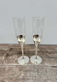 Set Of Two Silver Plated Heart Champagne Glasses, 4 of 5