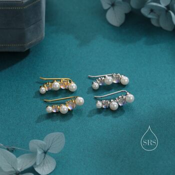 Sterling Silver Pearl And Moonstone Crawler Earrings, 5 of 11