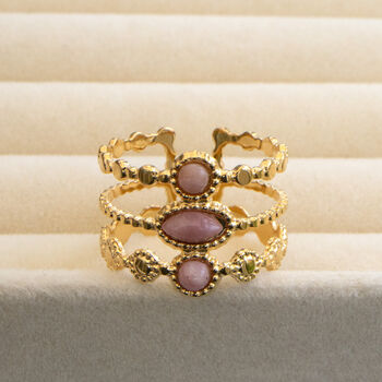 Non Tarnish Layered Cluster Pink Stone Adjustable Ring, 6 of 10