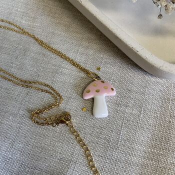 Baby Pink Ceramic Charm Mushroom Necklace, 4 of 6