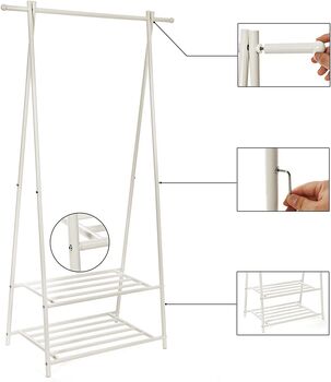 Two Tier White Storage Shelf Clothes Coat Rack Stand, 7 of 7