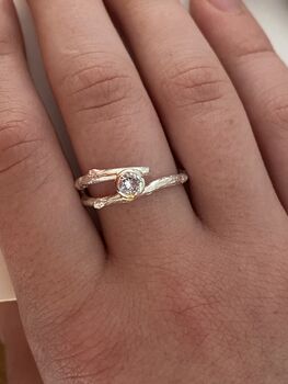 Gold Twig Engagement Ring, White Sapphire Nature Ring, 8 of 8
