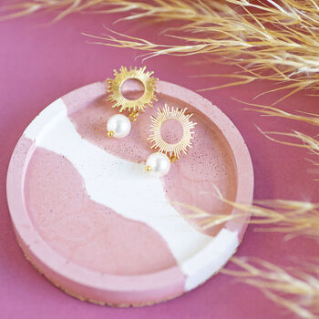 Sun Earrings With Pearl Drop Detail, 6 of 9