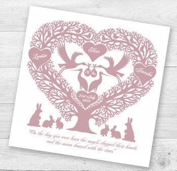 Personalised Stork Tree Heart New Baby Card, 4 of 5