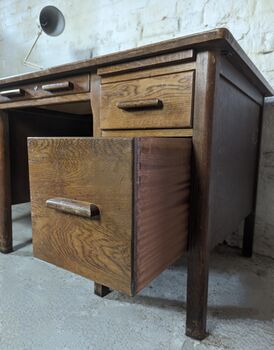 1940s Solid Oak Double Pedestal Writing Desk, 8 of 8