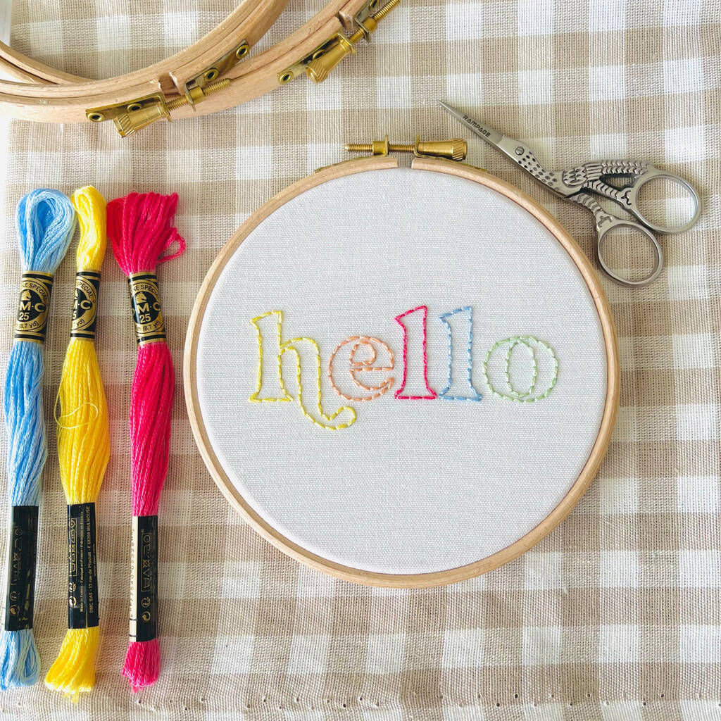 Hello Embroidery Hoop Kit By Little Cherub Design