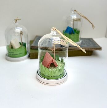 Personalised Camping Glass Dome With Tent And Flag, 4 of 9