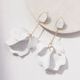 White Hand Painted Large Petal Drop Earrings, thumbnail 2 of 4