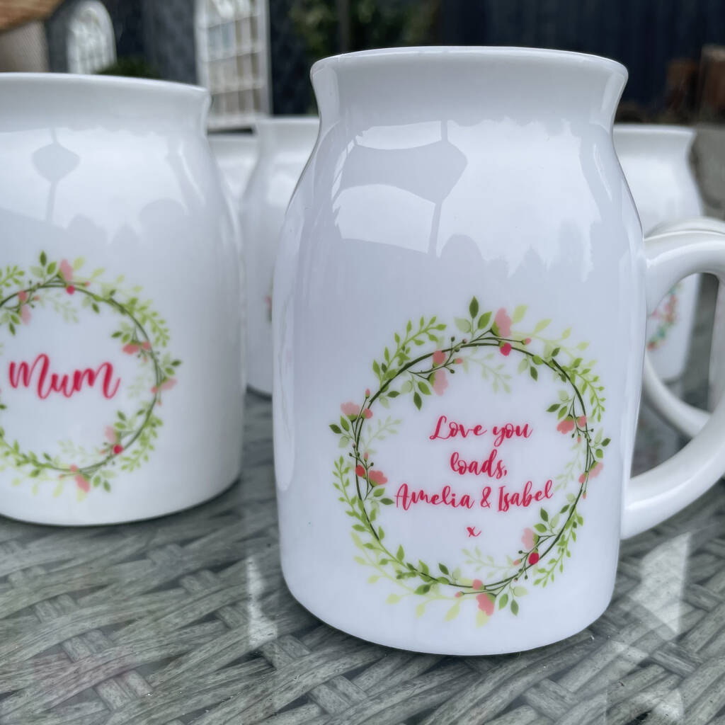 Personalised Milk Jug | Floral Wreath Design By The Hidden Shed ...