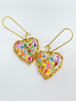 Disco Heart Earrings With Gold Sparkles, 5 of 11