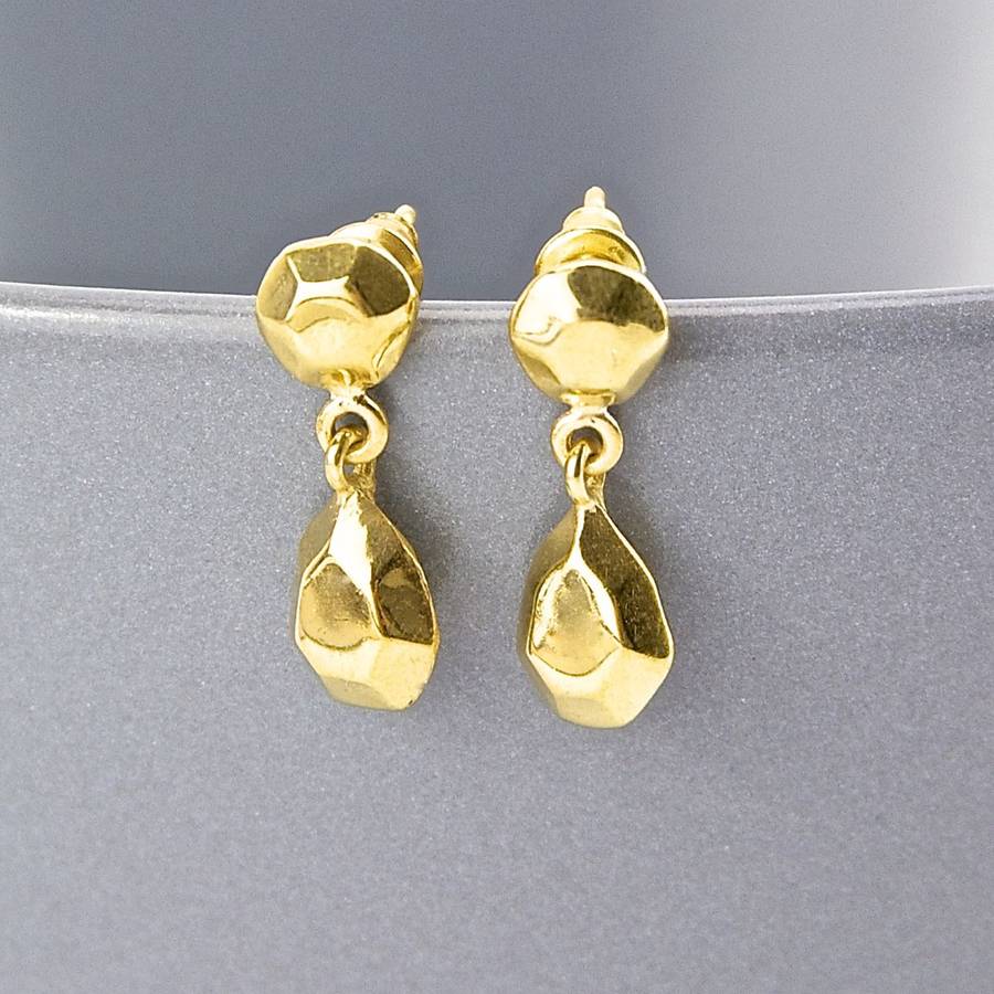Gold Faceted Teardrop Stud Earrings By Gaamaa | notonthehighstreet.com