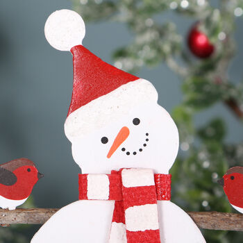Snowman With Robins Freestanding Christmas Decoration, 2 of 3