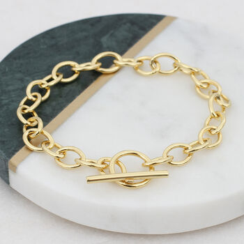 Gold Plated Or Silver Heavy Link Chain T Bar Bracelet, 2 of 5