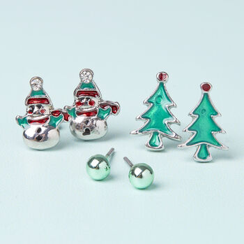 Happy Snowman Silver Plated Christmas Earring Set, 5 of 6