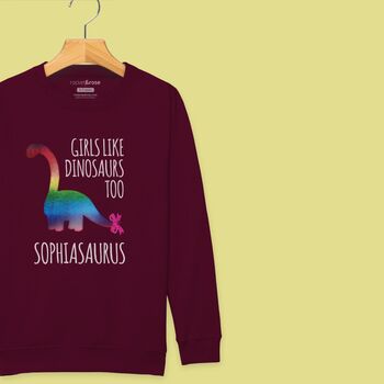 'Girls Like Dinosaurs Too' Personalised Girls Sweatshirt, 11 of 12