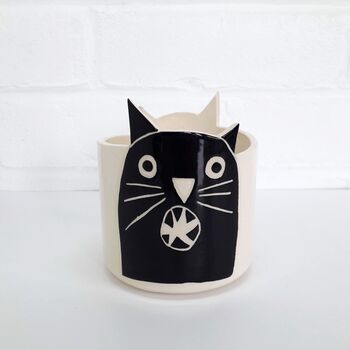Illustrated Ceramic Black Cat Planter, 4 of 6
