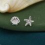 Sterling Silver Seashell And Starfish Stud Earrings, thumbnail 1 of 11