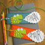 Personalised Happy Dinosaur Name Bookmark For Children, thumbnail 1 of 7