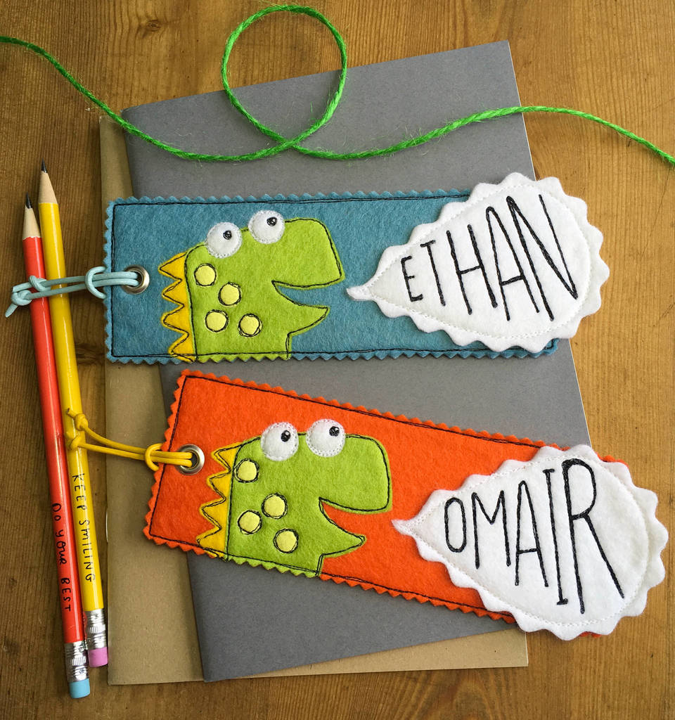Personalised Happy Dinosaur Name Bookmark For Children, 1 of 7