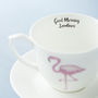 Flamingo And Message Bone China Cup And Saucer, thumbnail 3 of 4
