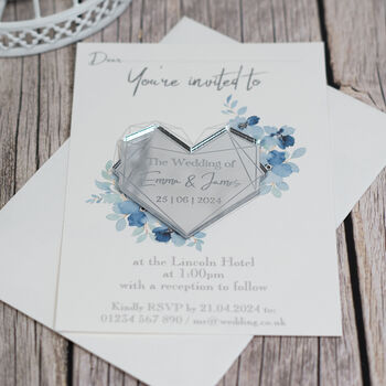 Geometric Floral Heart Wedding Invitation Magnet, 2 of 9