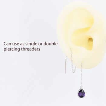 Sterling Silver Amethyst Purple Droplet Threader Earrings, 2 of 12