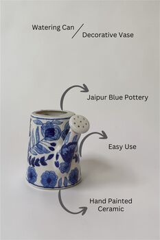 Bold Blue Pottery Ceramic Watering Can/Vase, 2 of 12