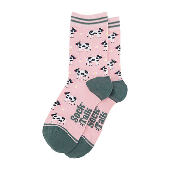 Cows Daisy Flowers Farm Animals Bamboo Ankle Socks Women's Pink, 4 of 4