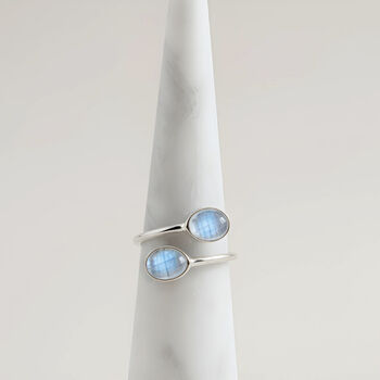 Handmade Open Adjustable Sterling Silver Rainbow Moonstone Ring, 4 of 10
