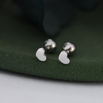Sterling Silver Tiny Pair Of Heart Screw Back Earrings, 4 of 12