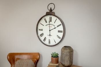 Antique Brass Large Oversized Pocket Watch Wall Clock, 10 of 12