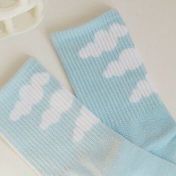 Kamal Blue Cloud Print Gender Neutral Ankle Socks, 3 of 5
