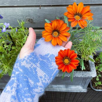 Women's Floral Cashmere Wrist Warmers Blue, 2 of 8
