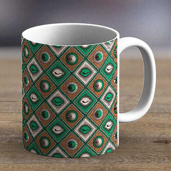 Green And White African Print Mug Fabric One, 2 of 2