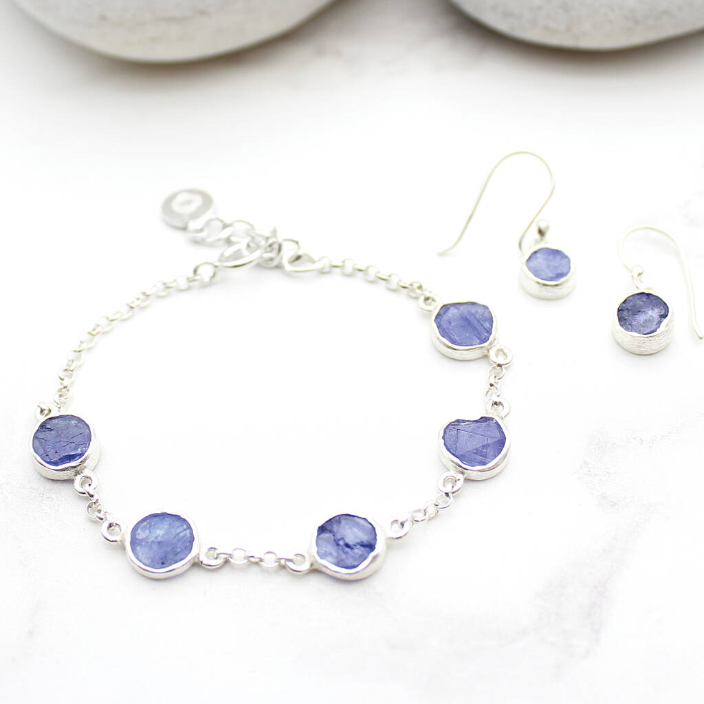 Tanzanite Silver Bracelet And Earrings Set, 1 of 5