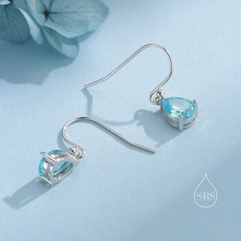 Sterling Silver Aquamarine Blue Cz Droplet Drop Earrings, 3 of 12