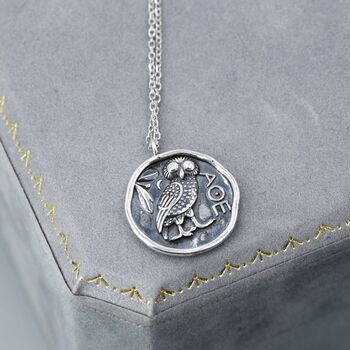 Sterling Silver Oxidised Greek Coin Pendant Necklace, 9 of 12
