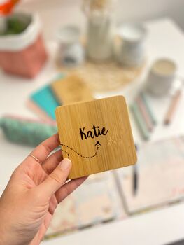 Personalised Engraved Bamboo Square Coaster With Names, 4 of 4