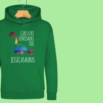 'Girls Like Dinosaurs Too' Girls Hoodie, 7 of 12