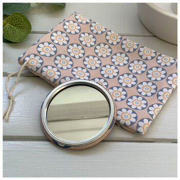 Pink Daisy Fabric Pocket Mirror, 3 of 3