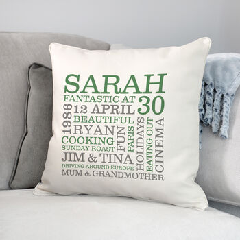 Personalised 30th Birthday Word Art Cushion, 6 of 8