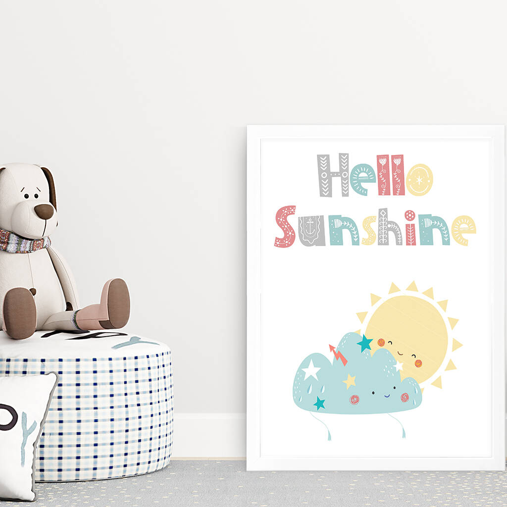 'Hello Sunshine' Nursery Typography Print, 1 of 6