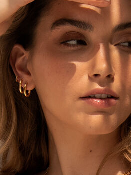 Small Thick Hoop Earrings 18 Carat Gold Plated, 4 of 5
