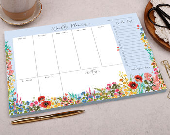 Blue Floral Weekly Desk Planner Pad, 2 of 4