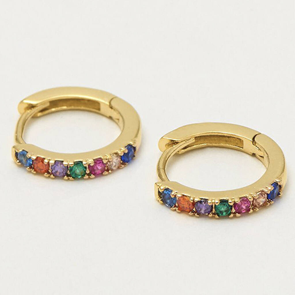 Rainbow Cubic Zirconia Huggie Earrings By Estella Bartlett ...