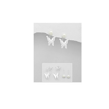 Freshwater Pearl And Silver Butterfly Two Way Earrings, 3 of 5