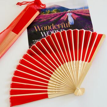Personalised Red Folding Silk Fan For Women, 5 of 12