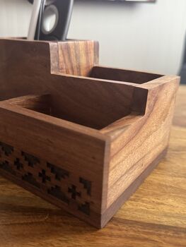 Desk Caddy, Indian Rosewood Desk Organiser, 7 of 11