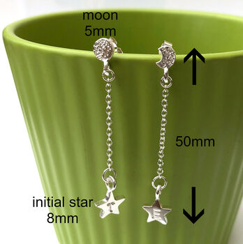 Personalised Moon And Initial Star Mismatched Earrings, 4 of 9