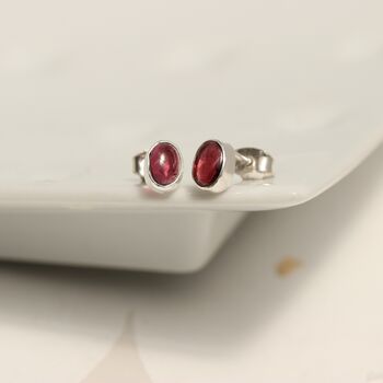 Garnet And Sterling Silver Oval Stud Earrings, 4 of 7